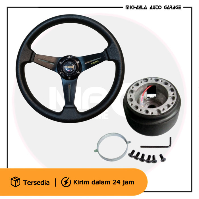Paket Stir Racing + Bosskit Mobil Grand Max - Momo Hitam 14" BARU