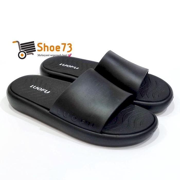 LUOFU E 7208 M - 5WP SIZE 40-44 ORIGINAL | Sanda Selop Jelly Pria | Sendal Kokop Cowok Impor - Hitam