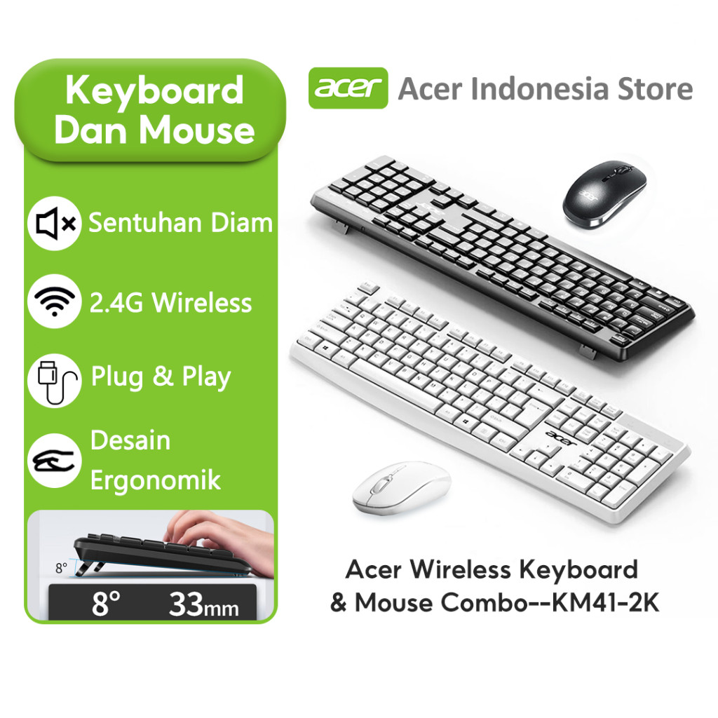 Acer Wireless Keyboard Dan Mouse Combo KM41-2K 2.4G Koneksi Nirkabel Untuk Komputer Dan Laptop
