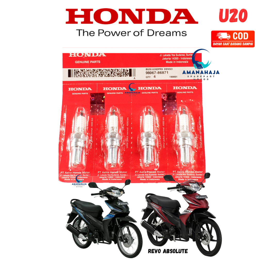 (PAKET 4 PCS) BUSI MOTOR  REVO ABSOLUTE (U20) | SPAREPART ORIGINAL SUKU CADANG SEPEDA MOTOR