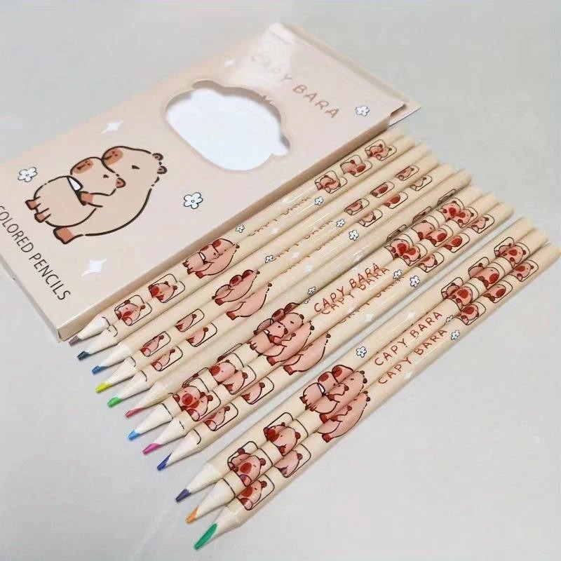 

12 pcs Capybara Wooden Colored Pencils Set ketch Drawing Pencils for School Office & Party Gift