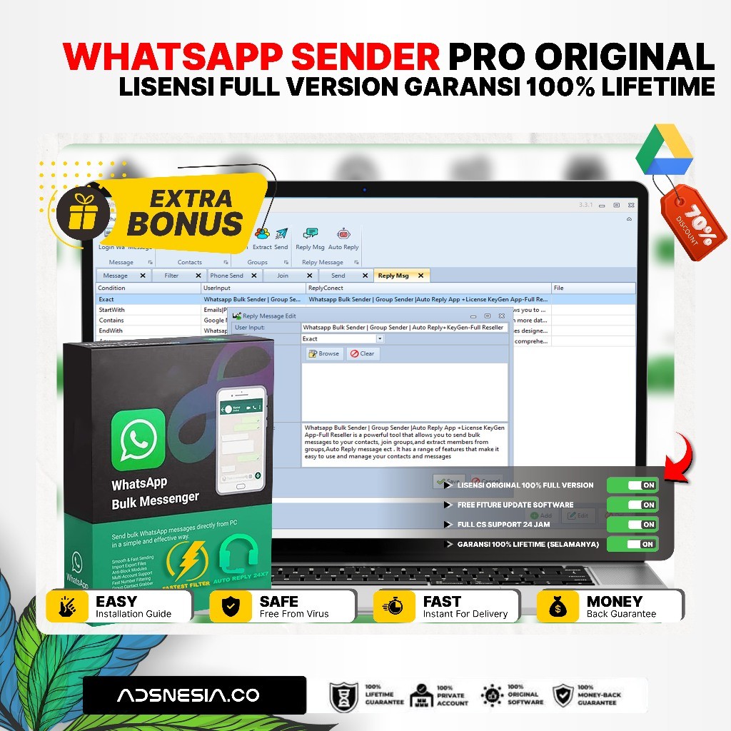 Whatsapp Bulk Sender Pro Original Lisensi Lifetime Full Version Terbaru Free Update Whatsapp Blaster