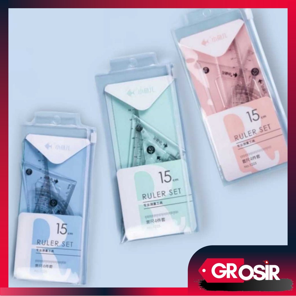 

Grosir - S6135 Penggaris Set 4 In 1 / Perlengkapan Sekolah Menggambar Motif Polos / Ruller Set Transparant / Penggaris Bening Polos