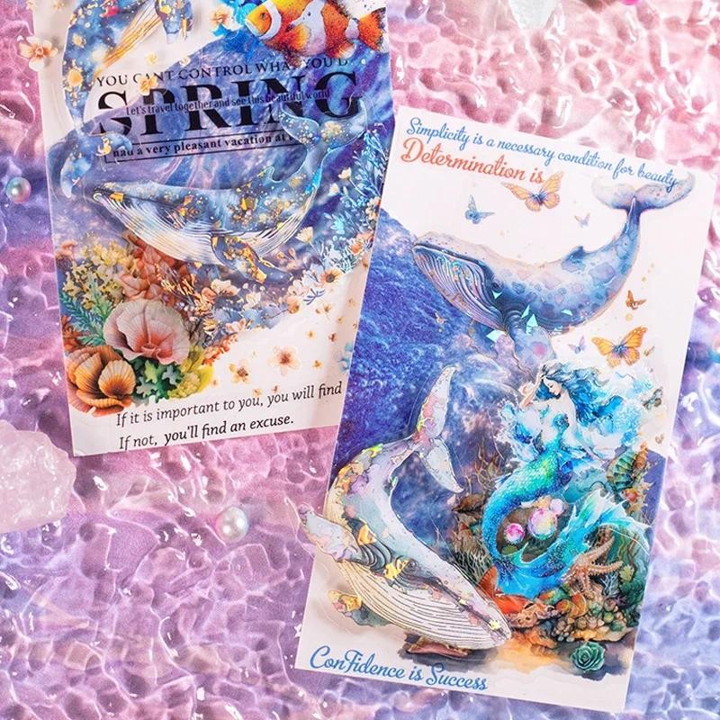 

Mr. Paper, 10pcs/pack, Whale Themed Shell Light Stickers, Decorative Scrapbook, Diary, Phone Case, Water Cup Decorative Stickers
