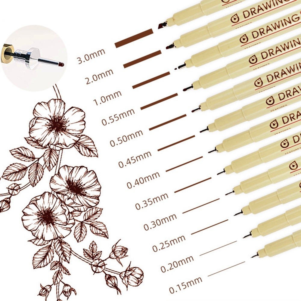 

Brown & Black Micro Pens, 12 Sizes，Waterproof Archival Ink, Fine Point Pen for Artist Illustration, Sketching, Anime and Drawing