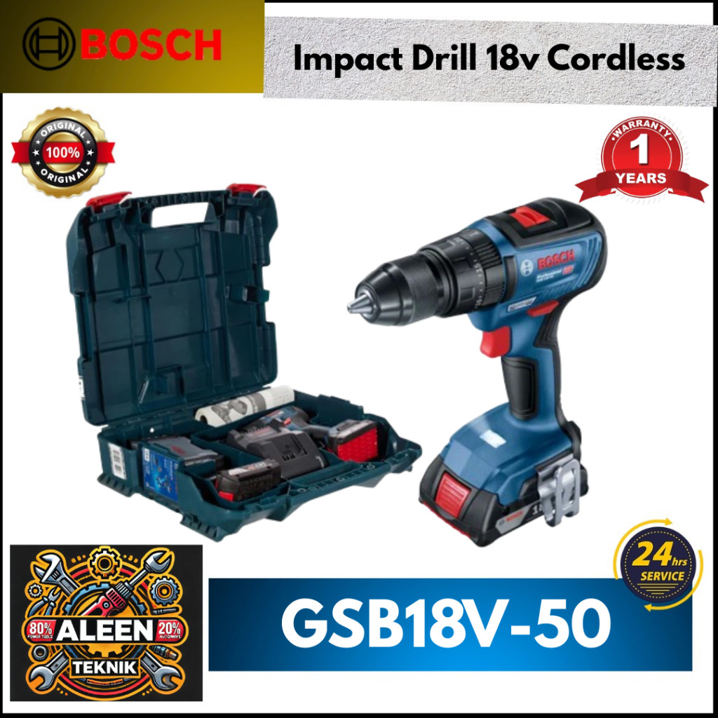 Mesin Bor Baterai BOSCH GSB18V-50 Cordless Impact Drill 18v