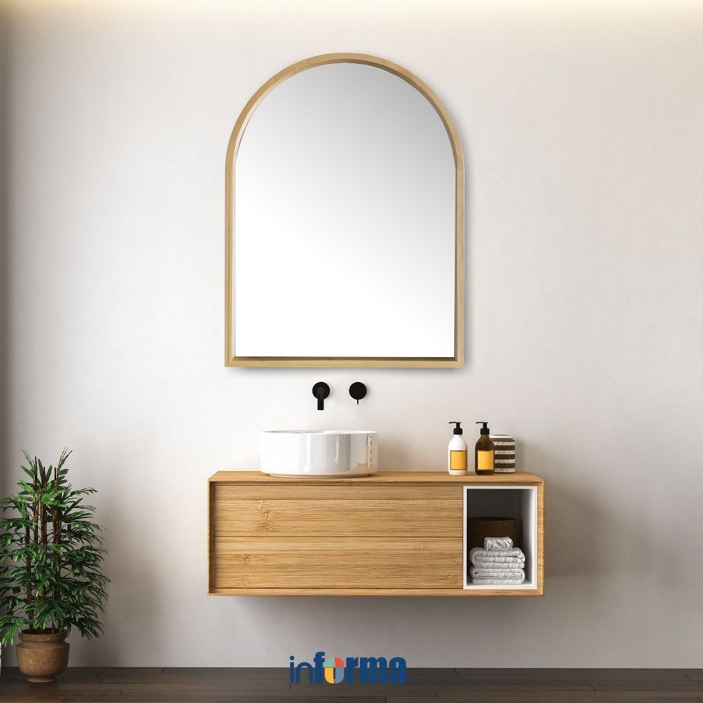 Informa 60X90 cm Arch Cermin Dinding Wooden Wall Mirror Kaca Dinding Dekorasi Rumah Cafe Resto Hotel