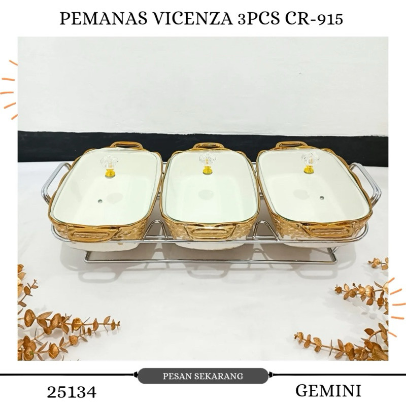 Vicenza CR915 Prasmanan Keramik Set 3 Canela Tutup Kaca Motif Gemini