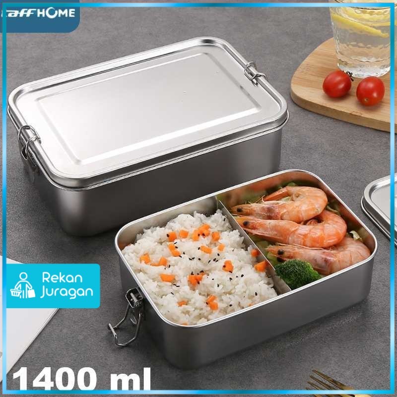 TaffHOME Kotak Makan Lunch Box Stainless Steel 2 Grid 1400ml - UP-14