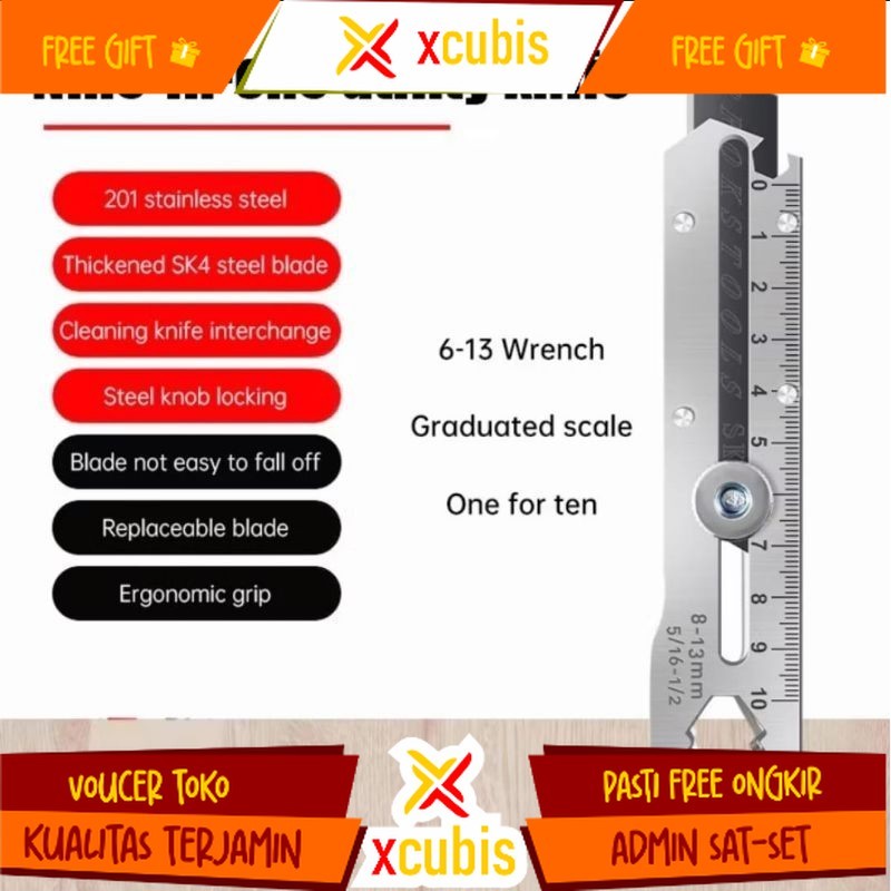 

Pisau Cutter Stainless 9IN1 Multifungsi / Pisau Cutter Stainless Besi 9in1 Cutter Stainless Pemotong Kertas Tajam Anti Karat /Pisau cutter stainless 9in1 kater tajam multifungsi pembuka tutup botol penggaris