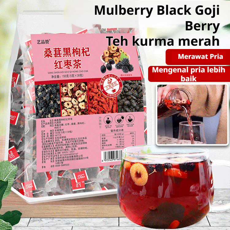 

【Beli 1 Gratis 1+COD】 Teh Murbei Hitam Wolfberry Merah Kurma 5g*30 Bungkus/Teh Kesehatan Tonik Ginjal Pria Teh Murbei Hitam Wolfberry Merah Kurma Menyehatkan Paru-paru Dan Hati