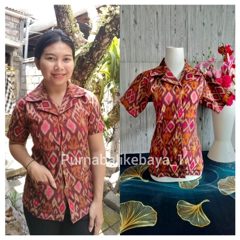GARNESHOP  Kemeja/Atasan Cewe/Wanita Motif Endek Khas Bali