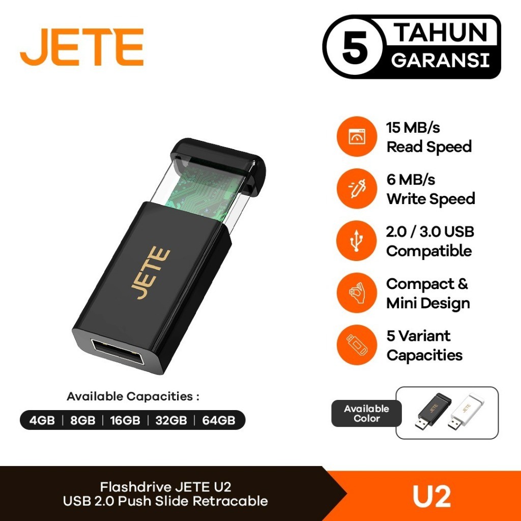 JETE U2 Flashdisk USB 2.0 Slide Push Retracable - Garansi 5th