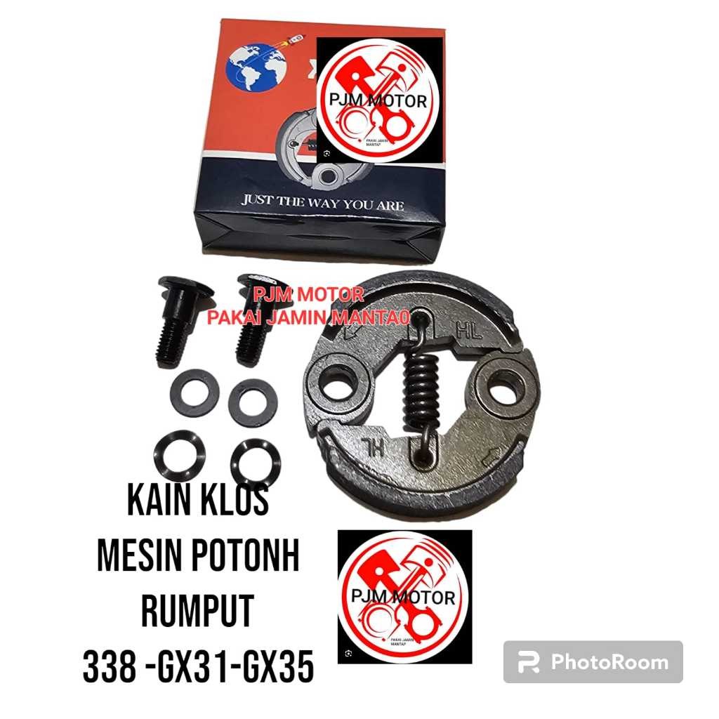 

338 kain klos kampas clutch shoes mesin potong rumput universal model 2 tak dan 4 tak Gx31 Gx35 Bg431 BG435 328 plus baut dan ring amplas