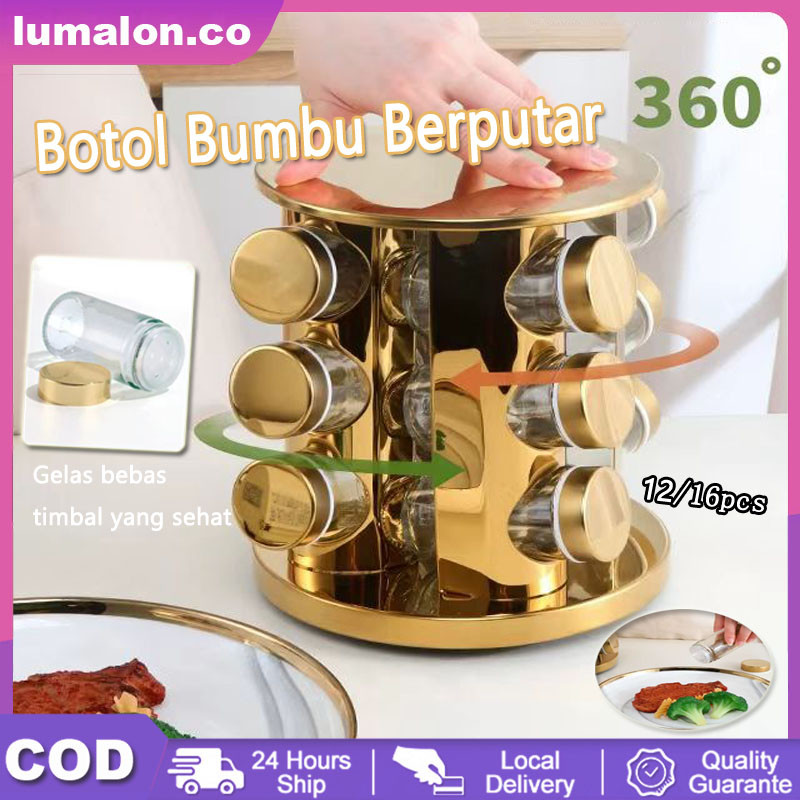 Rak Bumbu Dapur Berputar 12/16 Stoples 360 ° Rak Bumbu Berputar Rak Bumbu Pengatur Bumbu Dapur Rak B
