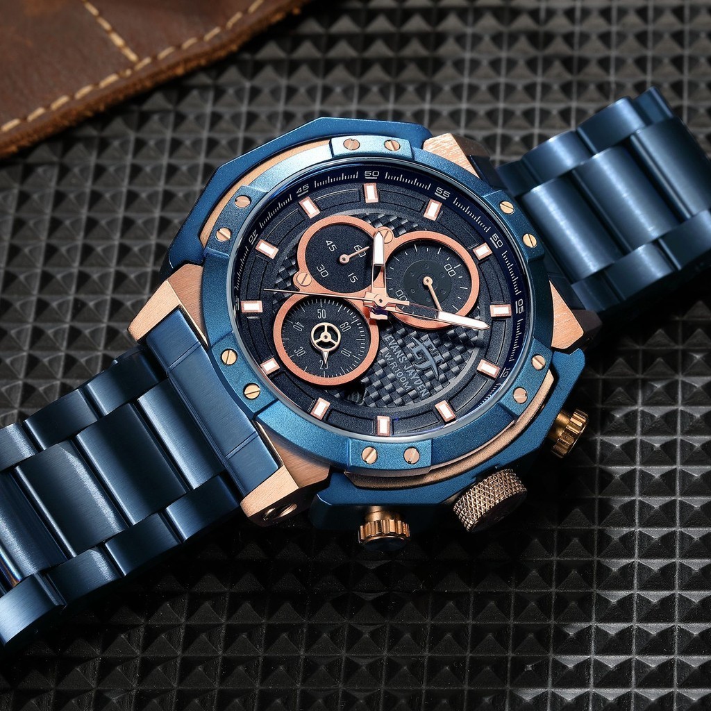 [ PROMO SAAT LIVE ] Evans Jayden Jam Tangan Pria 9548 Rantai Stainless Chrono Kaca Safir Tahan air 1