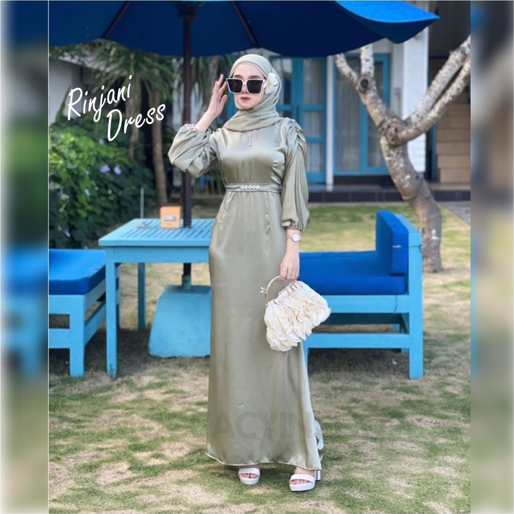 Dress Rinjani Free Belt Payet - Gamis Polos Velvet Satin Dress Kondangan Baju Wisuda - Gamis Lamaran