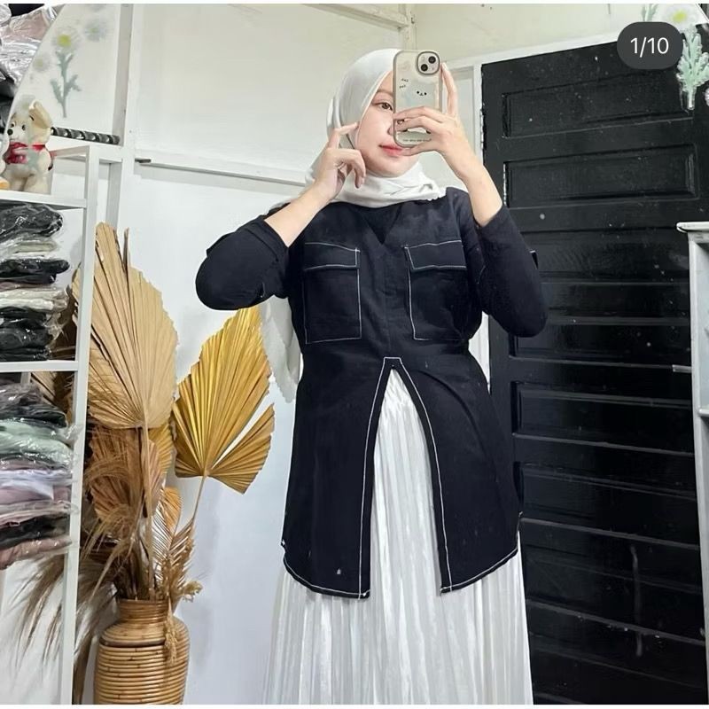 JKFashion - RJD OOTD Kemeja Outer Lengan Panjang Slit Polos Terbaru / PAULA Top Kemeja Slit Lengan P