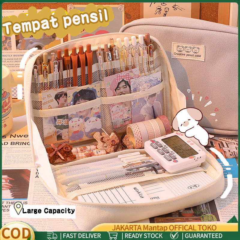 

12 Layer Tas Tempat Pensil Case Super Large Capacity Pencil Case Kawaii Canvas Pencil Box Pen Pouch Organizer for Girls Stationery Kantor