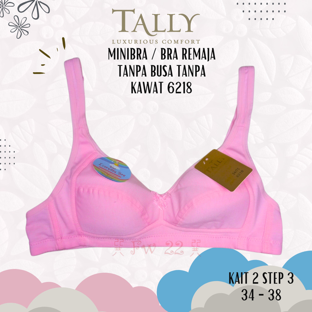 Minibra Tally 6218 – Bra Remaja Cup A, Tanpa Busa, Tanpa Kawat, Ukuran 34-38