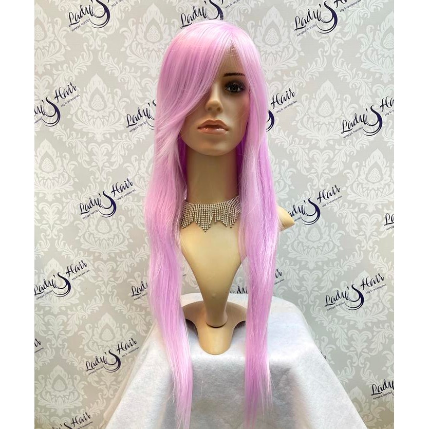 Wig rambut palsu panjang lurus bahan fiber warna putih untuk cozplay - Pink