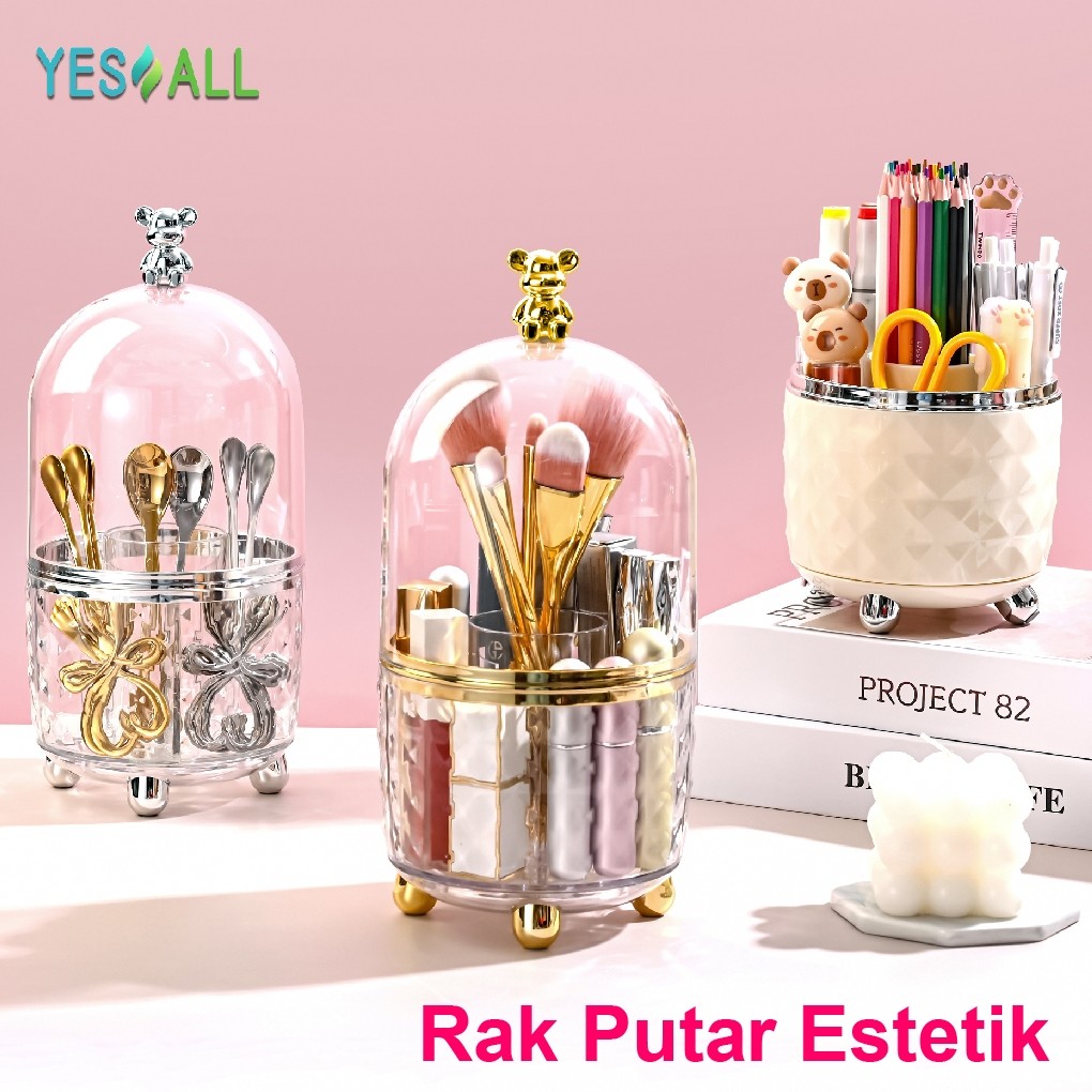 YESALL rak kosmetik makeup crystal transparan aesthetic rak kosmetik putar 360 derajat aesthetic tem