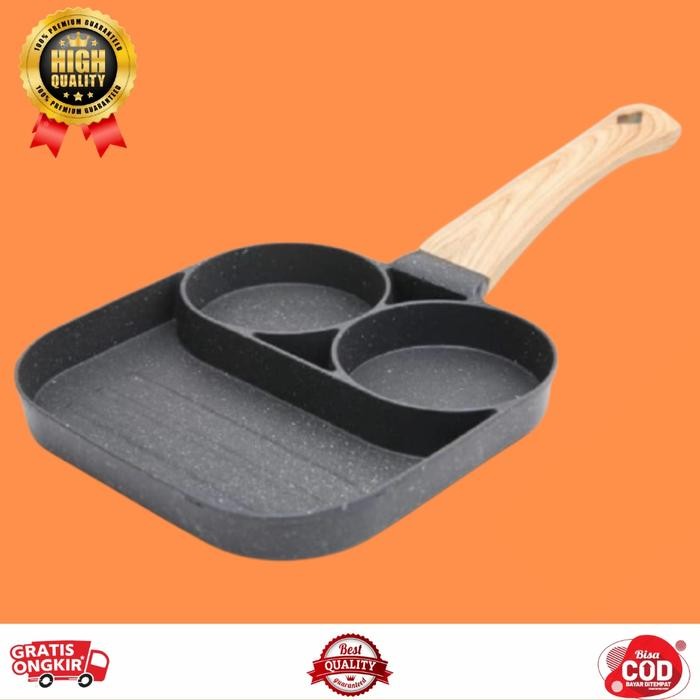 Frying Pan 2 Hole Teflon 3 sekat Smart Breakfast Pan Wajan Panci Sara