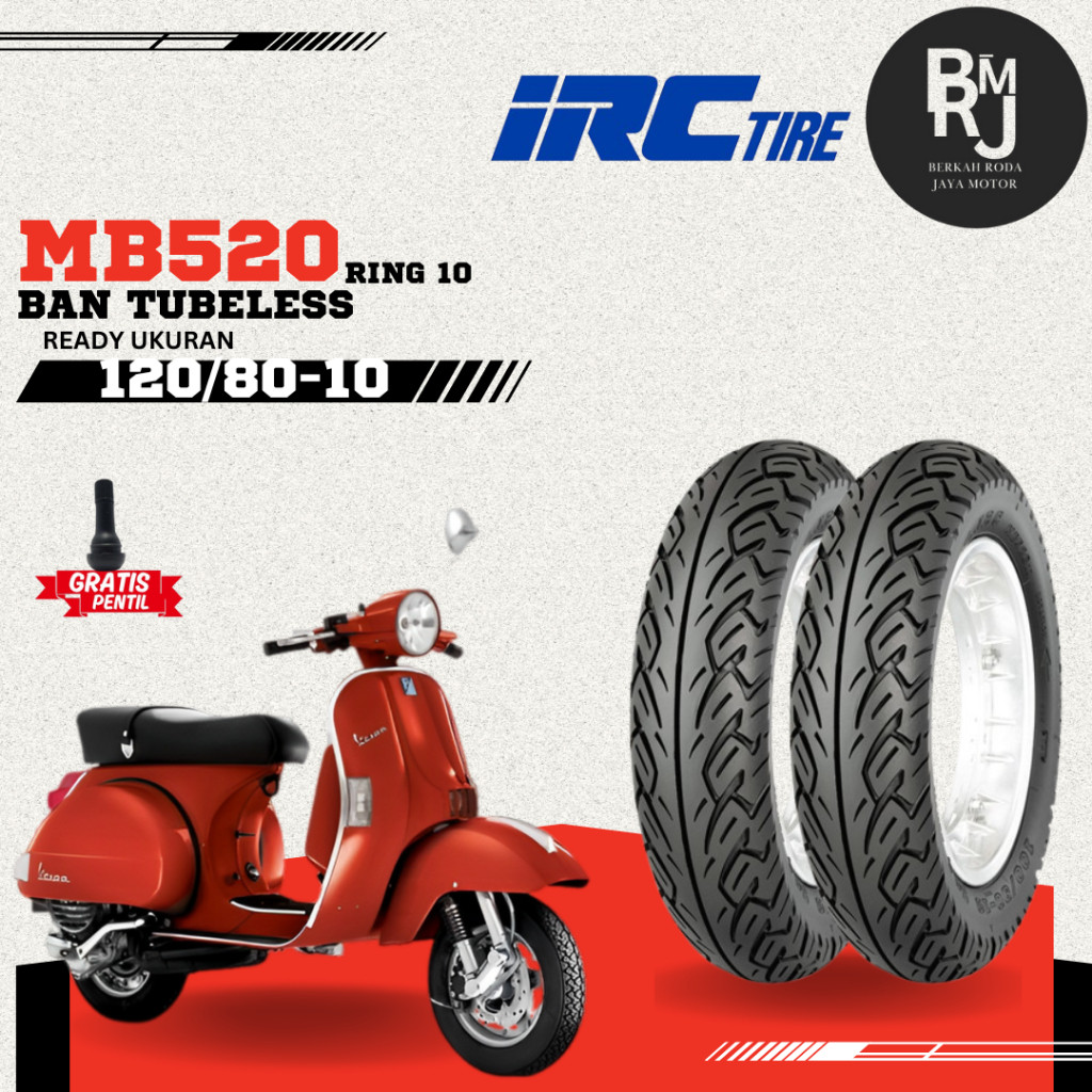 BAN MOTOR VESPA IRC MB520 Ring 10 120/80 TUBELESS Piagio Vespa