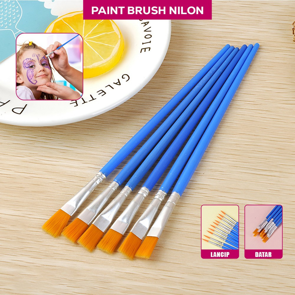 

PITIKIH Kuas Lukis Cat Air Paint Brush Nilon Ujung Pointed dan Flat / Kuas Kecil Lancip Datar Art Brush Cat Minyak Akrilik