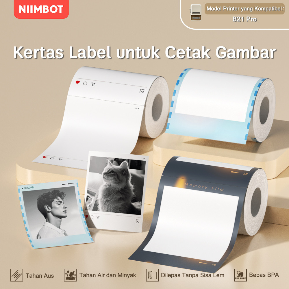 

NIIMBOT B21PRO KERTAS FOTO KHUSUS, STIKER LABEL GAMBAR DAN FOTO, PRINTER FOTO PORTABEL