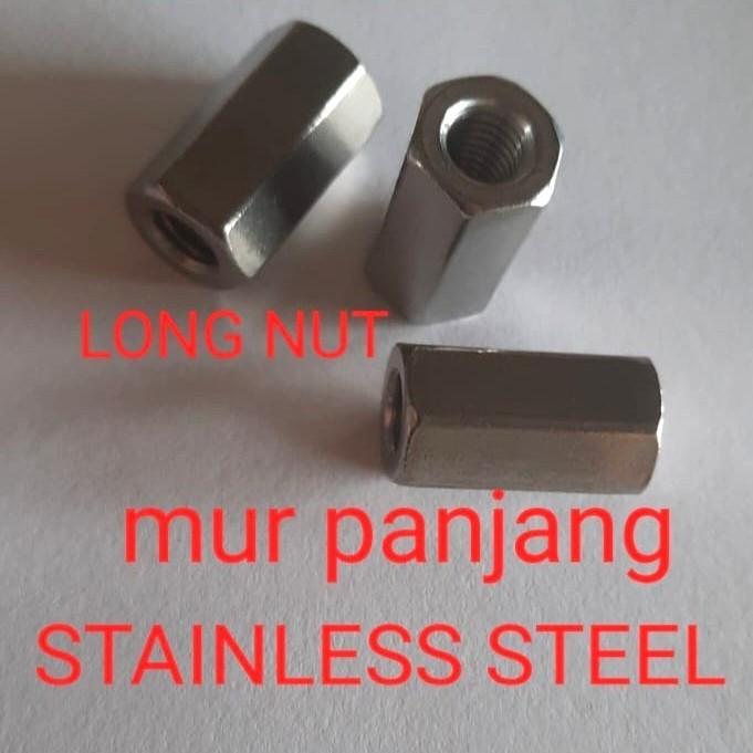 Long Nut Stainless 304/ Mur panjang/ Drat baut 17/ m.10( Panjang 4,5cm ) p.1,50 (1pcs)