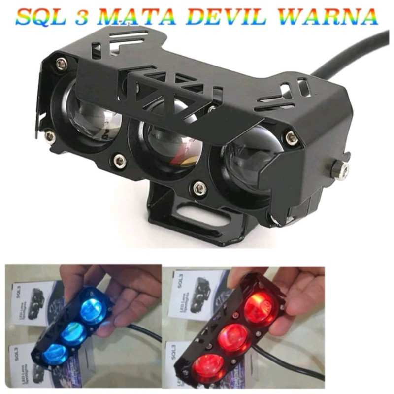 COD Lampu Tembak SQL 3 Mata LED 12 VOLT-24 BOLT High Low Plus Devil Waterproof Universal Lampu Sorot