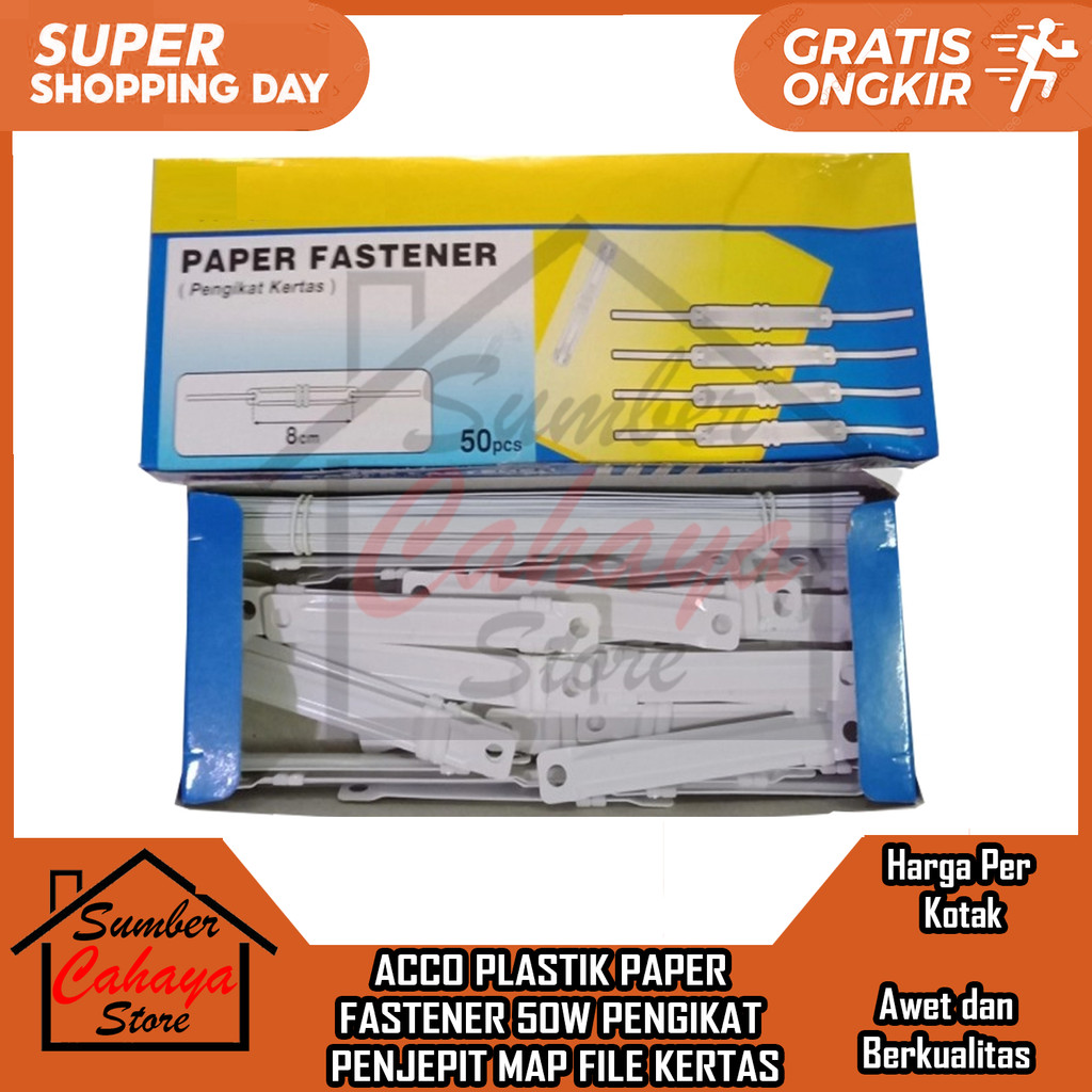 JK Acco Plastik  Paper Fastener Pf 50w Ikat Pengikat Penjepit Map File Kertas Tulang Ako Pelastik Pu