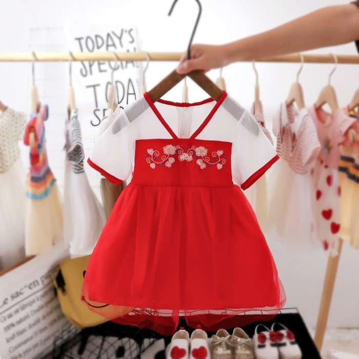 Terlaris ✨ -Baju Imlek Cheongsam Dress LICHE warna Merah Bayi Perempuan Import - Merah, XL