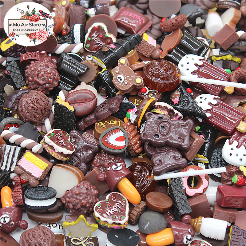 

20pcs Mix Design Dessert Cartoon Chocolate Food Resin Flat back Cabochon Art Supply Decoration Charm Craft