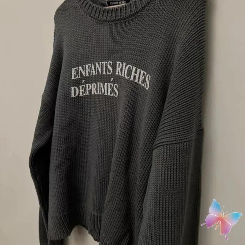 24ss Winter Enfants Riches Dprimes Sweaters Classic Letter Print Black Round Neck Tops ERD Knitted S