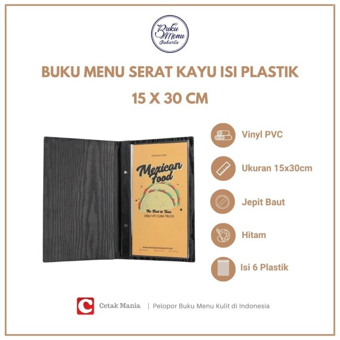 

Buku Menu Jakarta - Buku Menu Kayu Vinyl Jepit Baut Isi Plastik Mika A4 dan 15x30 Hitam, Coklat Muda, Coklat Tua - Cafe, Coffee Shop, Restoran, Hotel - Hitam 15x30