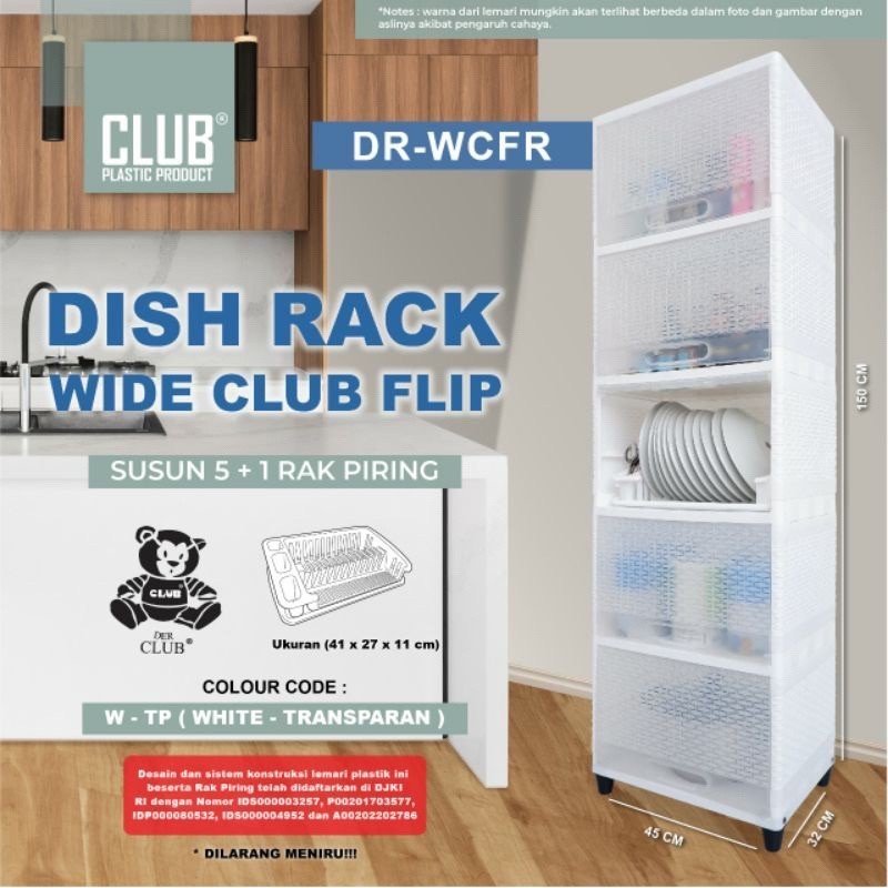 CLUB - DR1 WCFR | Dish Rack Wide Club Flip Susun | DR1 Lemari Piring Rak Dapur Plastik Pintu Transpa