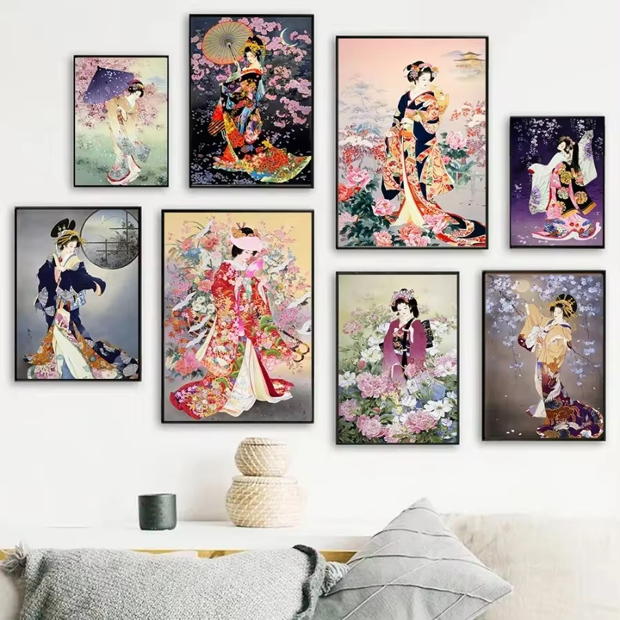 

Japanese Geisha Women Posters and Prints Geisha Canvas Painting Wall Art Samurai Pictures For Living Room Bedroom Home Decor