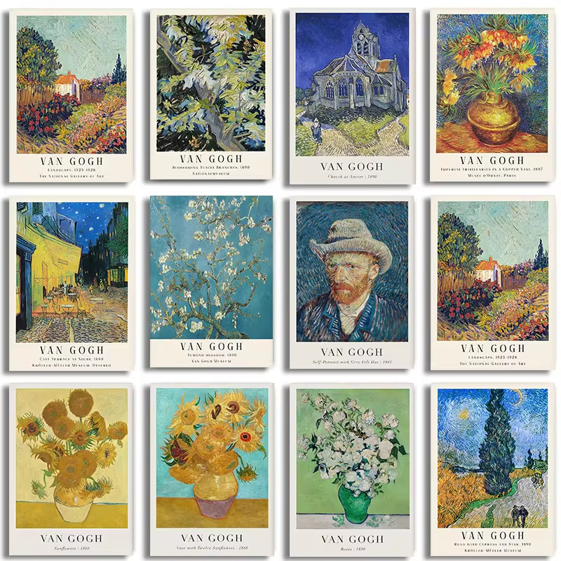 

Sunflowers Van Gogh Oil Painting Print Impressionist Floral Poster White Flower Classical Wall Art Canvas Painting Home Decor