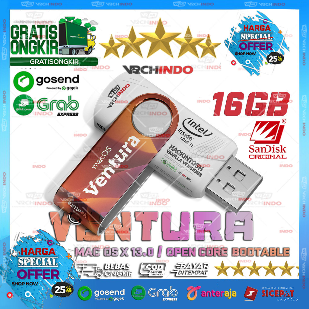 Mac OS X 13.0 - MacOS VENTURA | Hackintosh for Komputer / Laptop / Dekstop PC | 16GB Bootable Instal