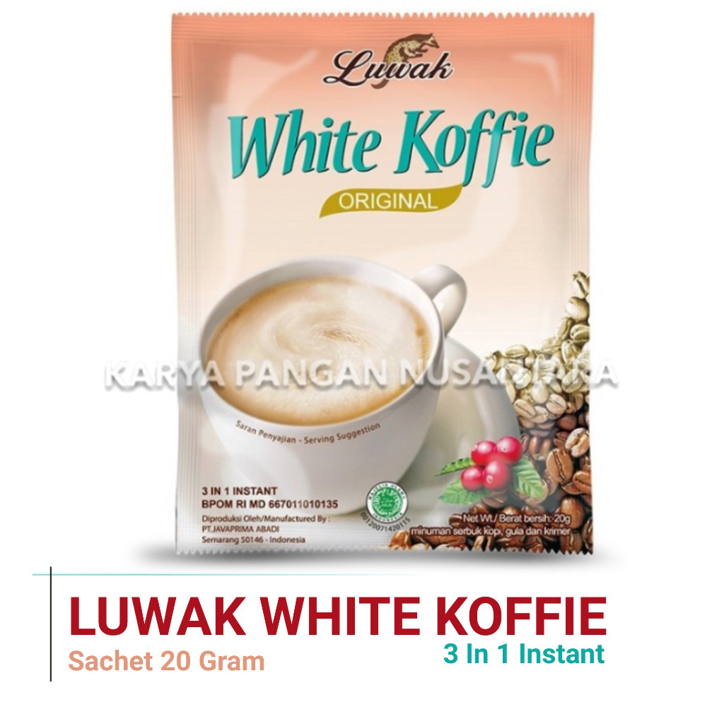 

KOPI LUWAK WHITE KOFFIE SACHET 20 GRAM LUWAK WHITE COFFEE SACHET 20GR