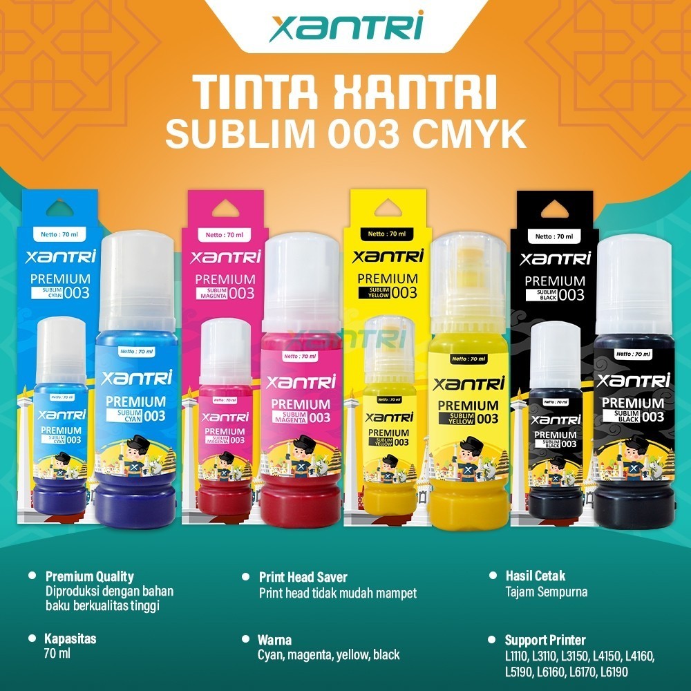 Xantri - Tinta Xantri Sublim Sublimation Ink 003 Black Cyan Magenta Yellow Tinta Sablon Kaos Sablon 