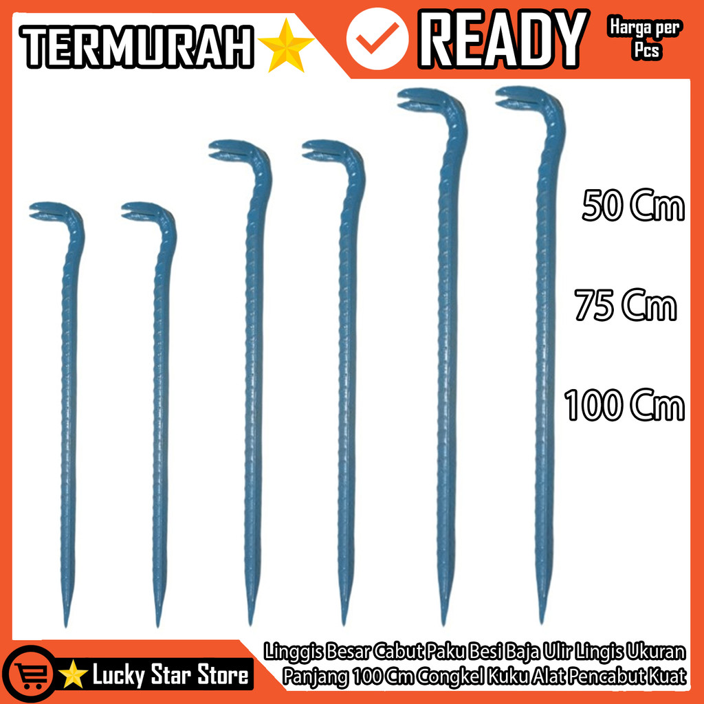Linggis Besar Cabut Paku Besi Baja Ulir Lingis Ukuran Panjang 50 75 100 Cm Centimeter Lengges Congke