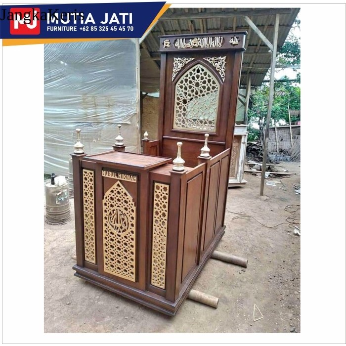 MIMBAR MASJID MESJID JATI PODIUM PIDATO MIHRAB KHOTBAH KAYU JEPARA - Belum Warna free ongkir