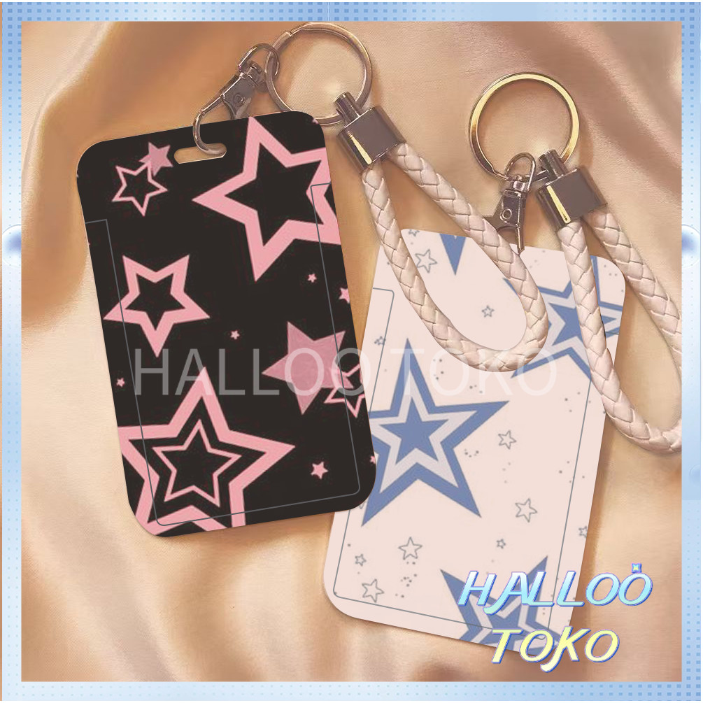 

ID CARD HOLDER MOTIF KAWAII TEMPAT KARTU PHOTOCARD PHOTO CARD Pelindung + Tali,Motif huruf dan bintang dengan gaya sederhana