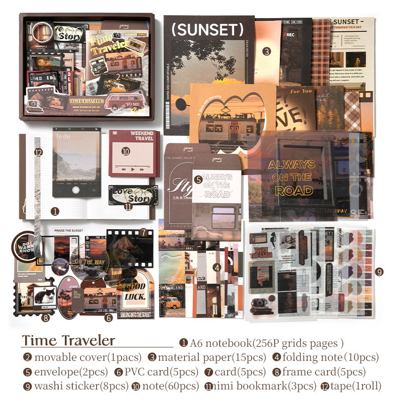 

HJK Set Kotak Hadiah Dekorasi Bahan Buku Bahan Daun Longgar Vintage Set Alat Tulis Kolase Jurnal DIY