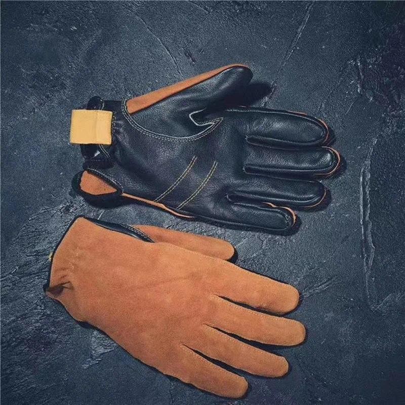 Top Quality New Men Genuine Cowhide Wear Resistant Leather Gloves Men Women Driving Windproof Motorc