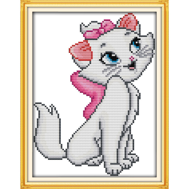 

Pink cat(3) cross stitch kit cartoon 14ct 11ct count print canvas stitches embroidery DIY handmade needlework plus