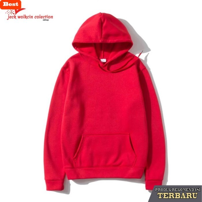 hoodie pria keren Jaket Sweater Hoodie Jumper polos pria wanita,Sweater Polos Merah - JUMPER MERAH, 